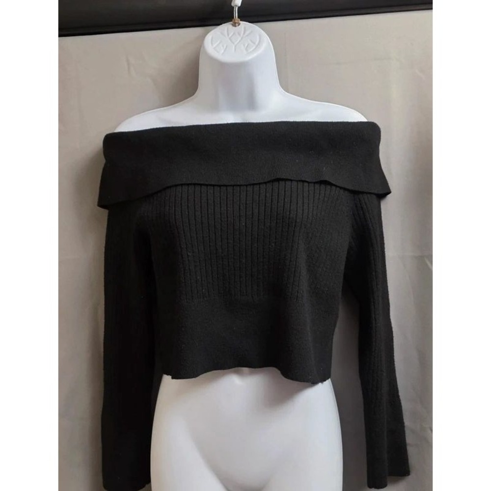 Wild Fable Black Off The Shoulder Cropped Ribbed Knit Sweater XL